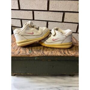 Vintage 90s Toddler Nike White Pink Swoosh Velcro Athletic Shoes Size 4